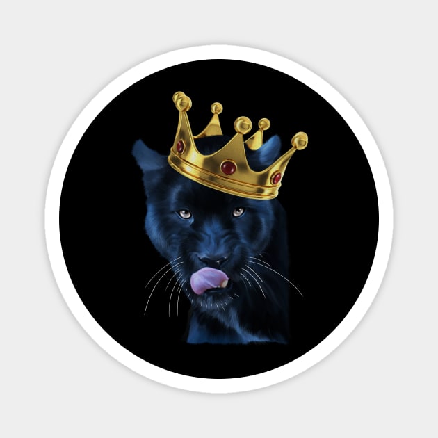 Black Panther Big Cat with Crown, Tropical Animal Magnet by logiamerch